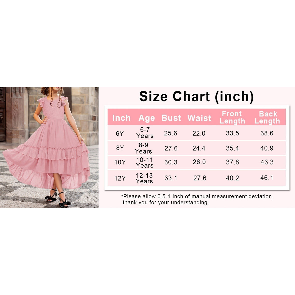 MSRP $46 HOSIKA Girls Rose Red 10-11Y Lace Boho Flower Girl Dress Ruffle Sleev