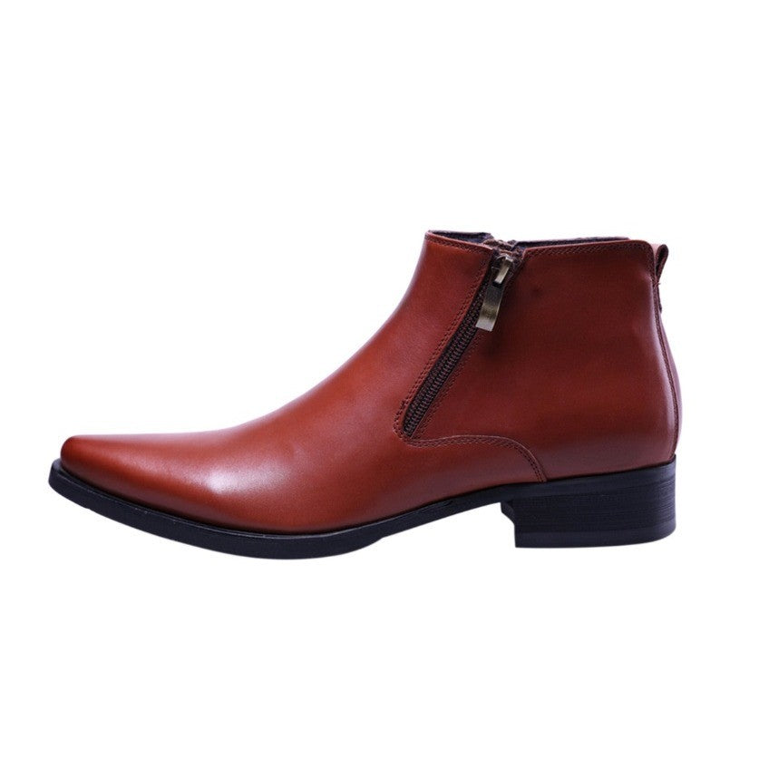 Santimon Men's US 9.5 Brown Ankle Genuine Leather Zipper Casual Boots w/ SCUFF