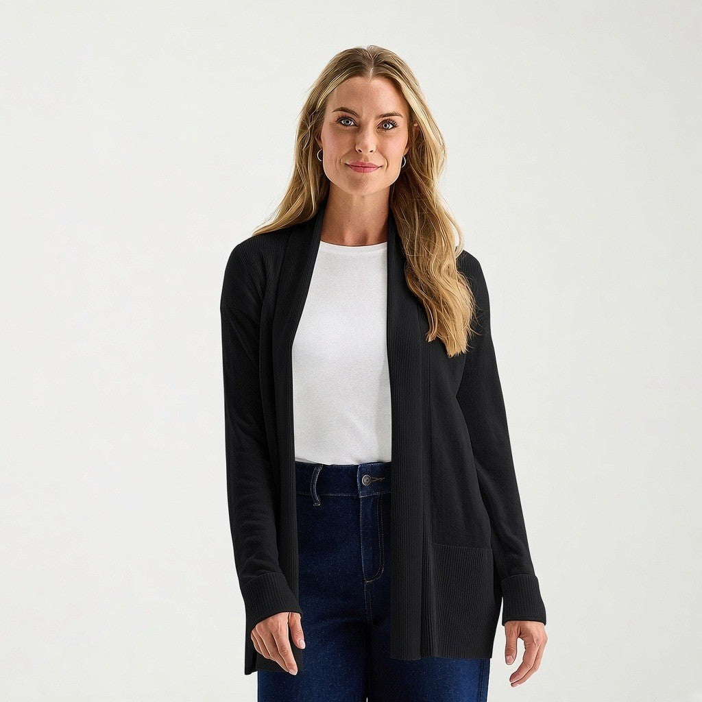 MSRP $54 Liz Claiborne Women L Tall Black Open Front Cardigan Layered Sweater L