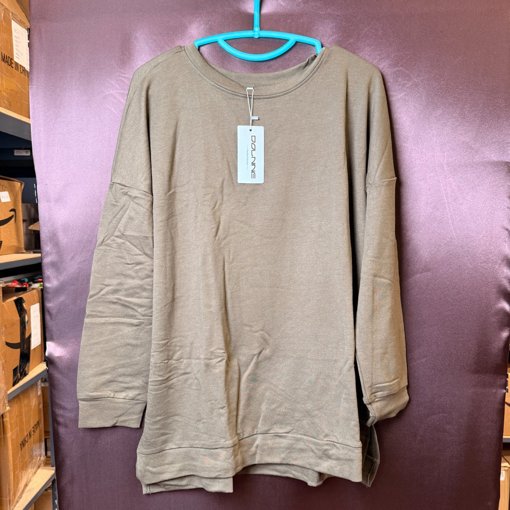 DOLNINE Plus-Size 14W-16W Womens Casual Sweatshirt Top Side Slit Pullover Shirt