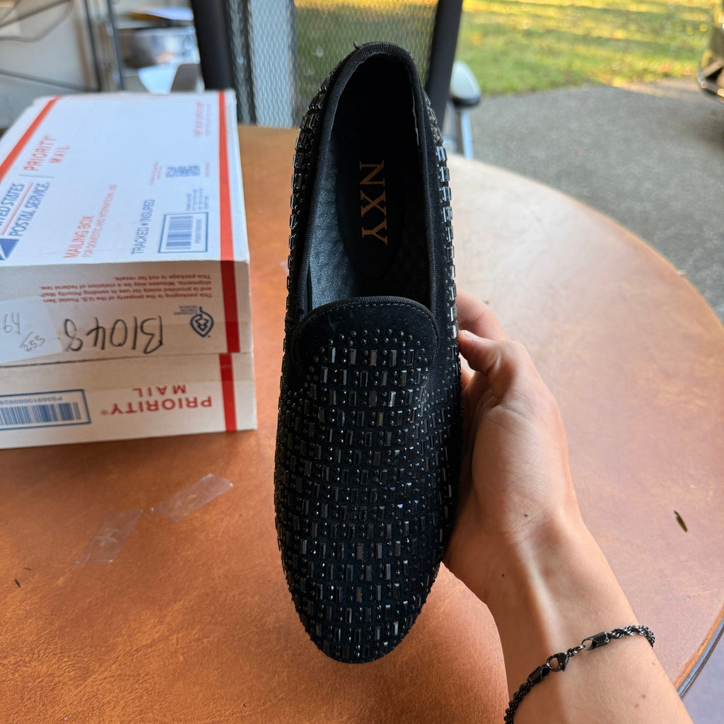 Santimon Men's US 8 Black Rhinestone Slip On Loafers Formal Dress Shoes