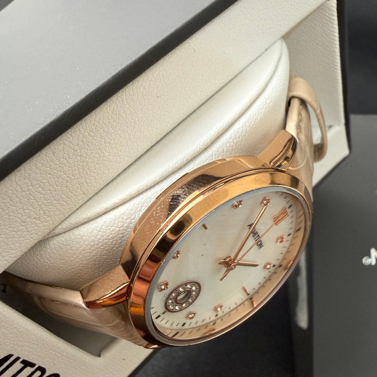 Armitron 75/5834RG Women's Rose Gold Tone Crystal Leather Strap Watch New Batte