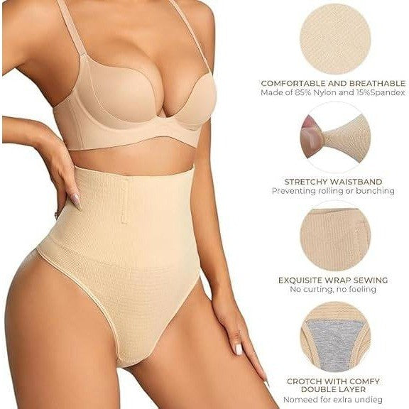 Dulchany Women's Beige S Thong Shapewear Tummy Control Underwear Seamless B