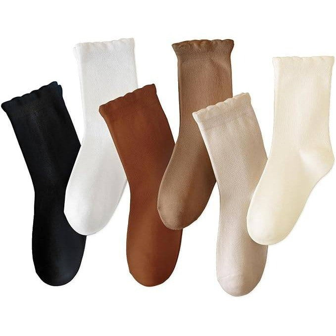 ANYANIME 6 Pack Girls Multicolor Dress Scallop Socks for Toddlers and Kids Cute