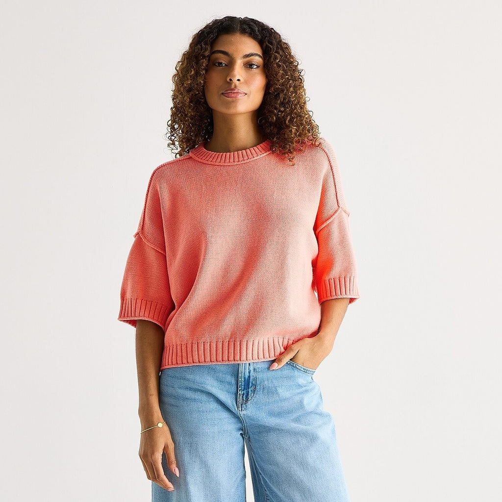 MSRP $44 A.N.A Womens M Coral Frost Crew Neck Short Sleeve Pullover Sweater