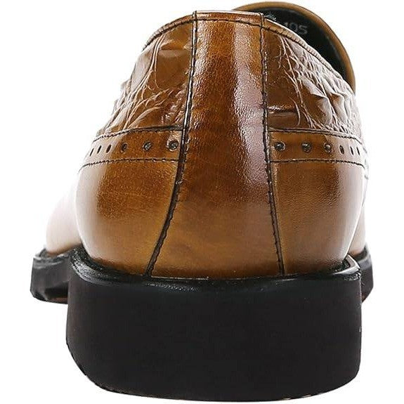 Santimon Men's US 9 Brown Leather Alligator Print Tassel Loafer Slip On Shoes