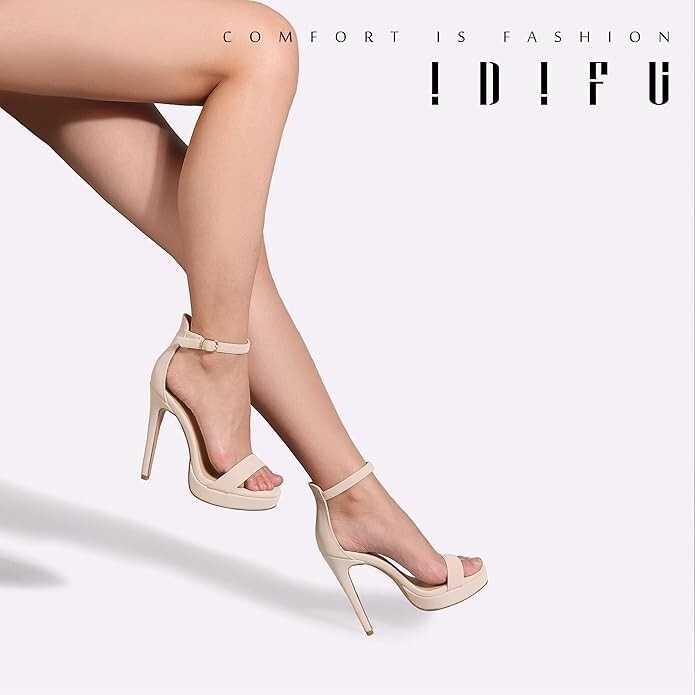 IDIFU Women's US 8.5 Stiletto High Heel Sandals Platform Open Toe Ankle Strap Dr