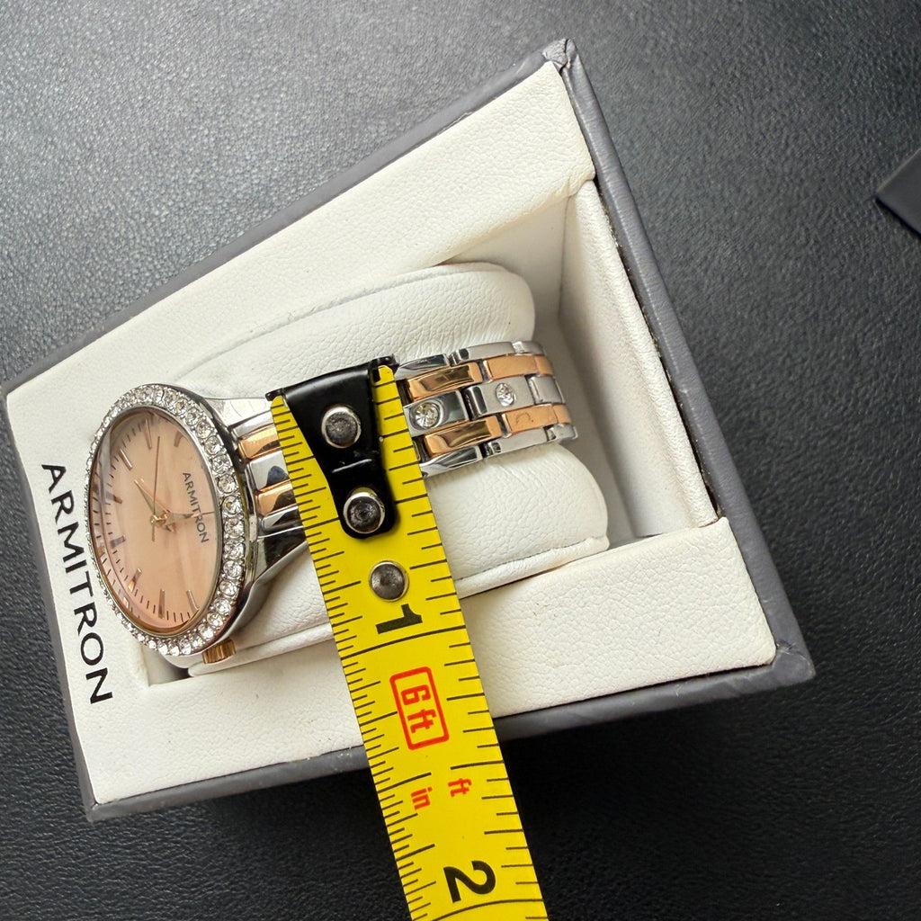 Armitron 75/5802TR Women's Silver/Rose Gold Crystal Bracelet Watch New Battery
