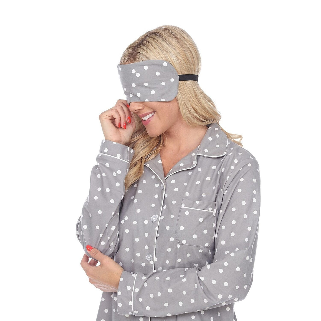 NWT White Mark Women's L Grey Polka Dots 3 Piece Long Sleeve Pants Pajama Set