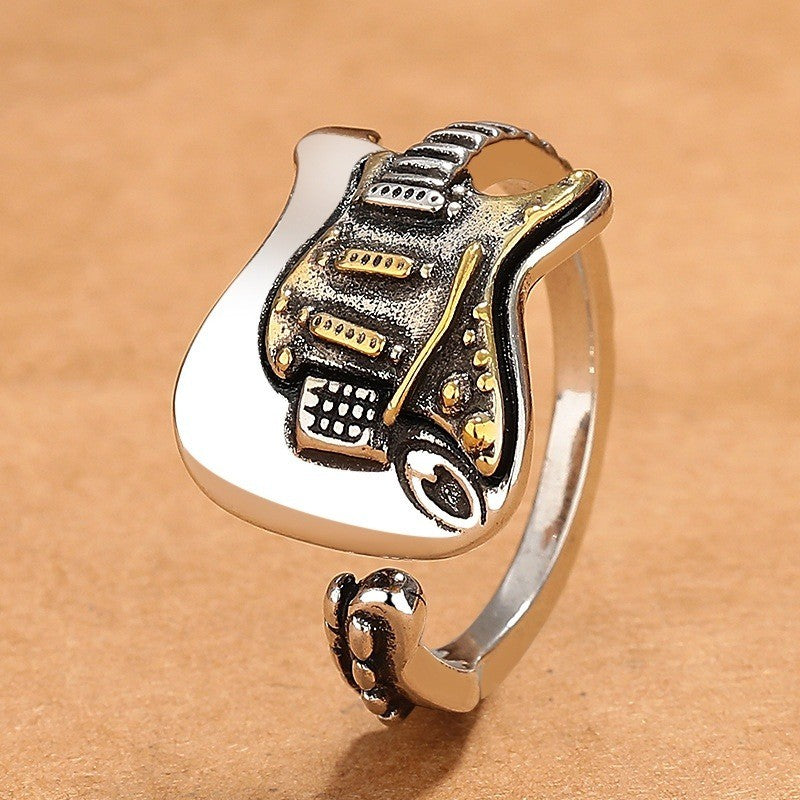 Rock Music Guitar Open Ring for Men Women Stainless Steel Size 8 Adjustable 7-9