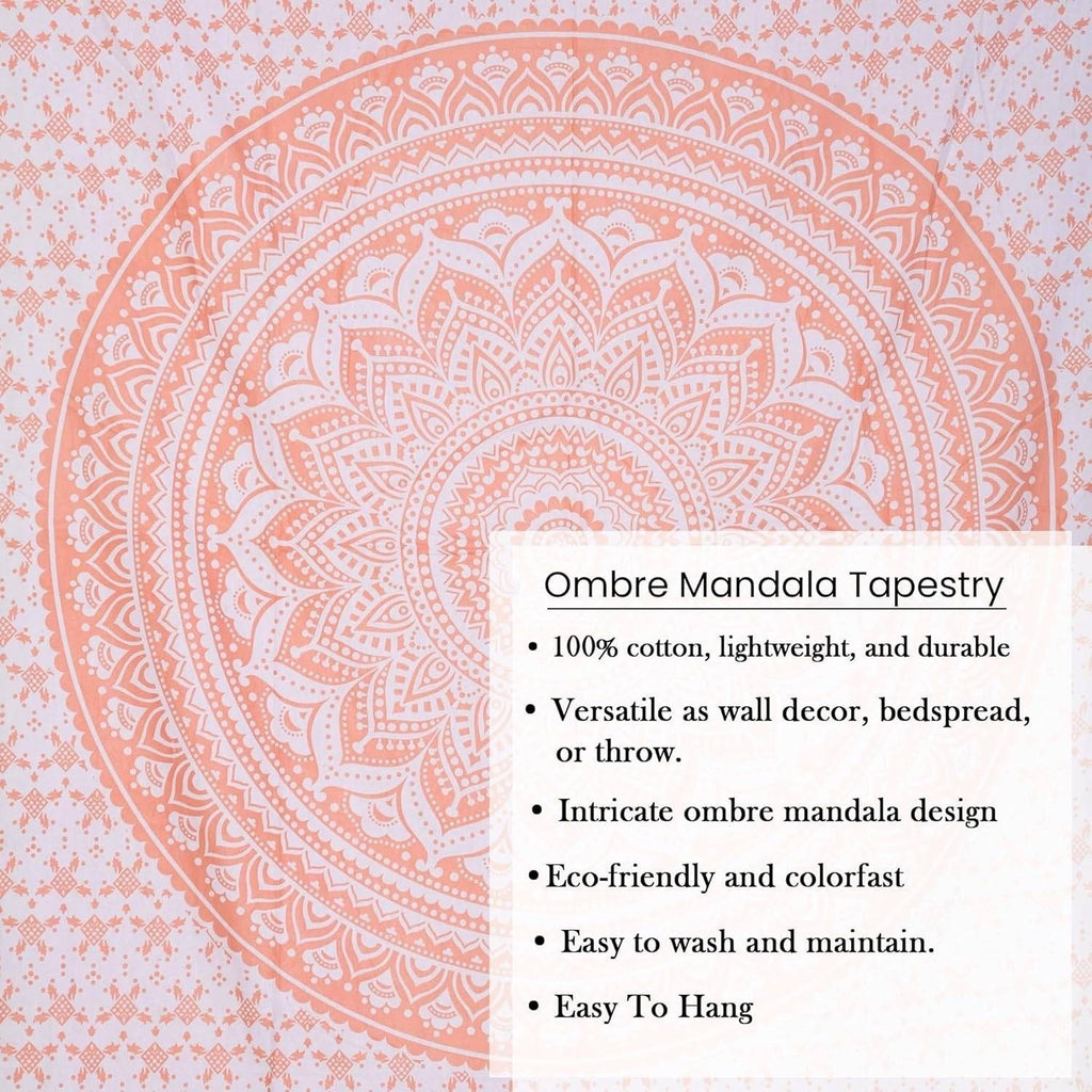 THE ART BOX Rose Gold Ombre Tapestry Wall Hanging Mandala 52x60" Bohemian