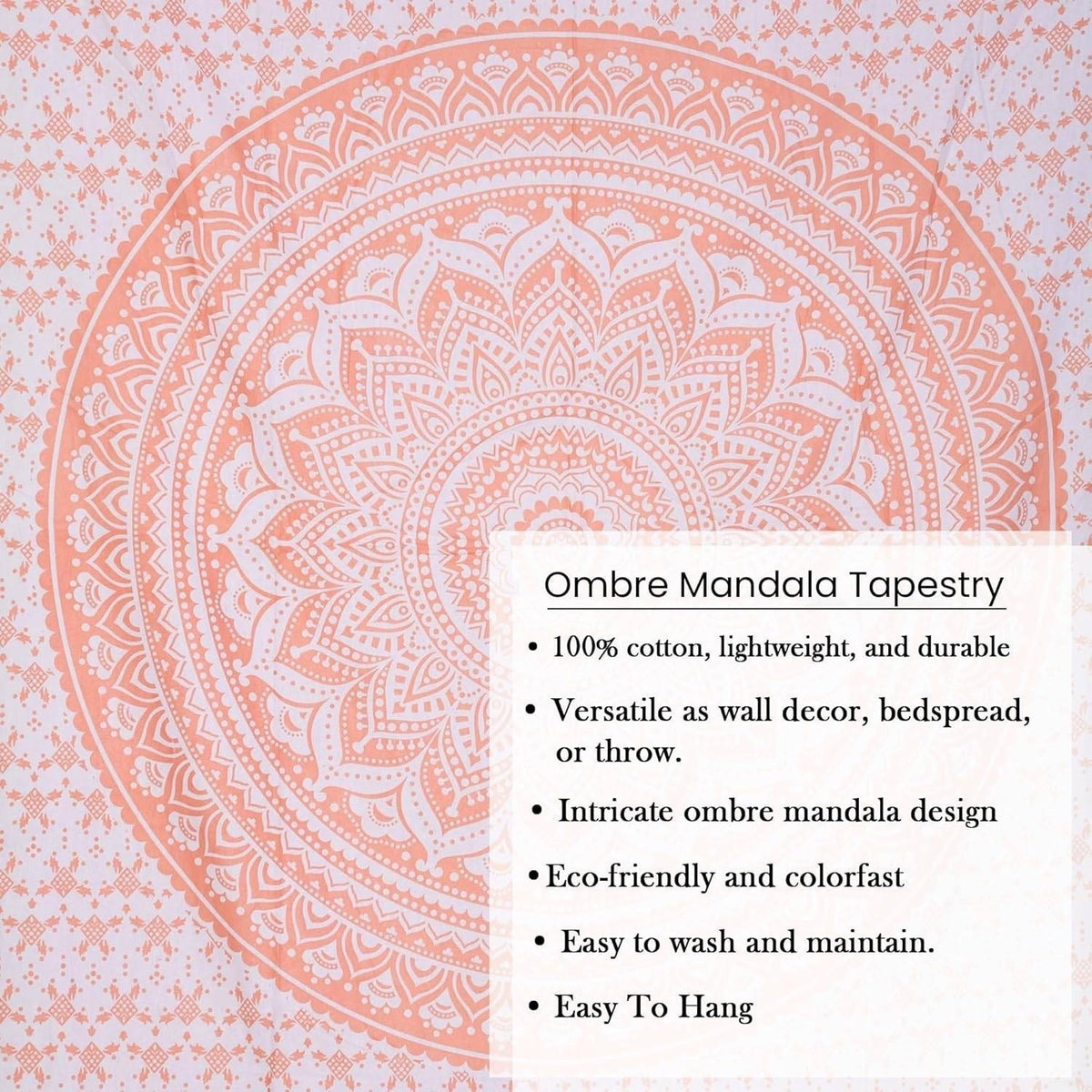 THE ART BOX Rose Gold Ombre Tapestry Wall Hanging Mandala 52x60" Bohemian