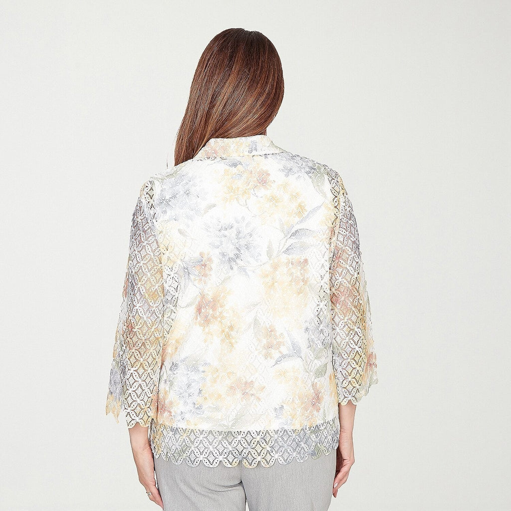 MSRP $69 Alfred Dunner Al Fresco Womens L Yellow Multi 3/4 Sleeve Layered Top