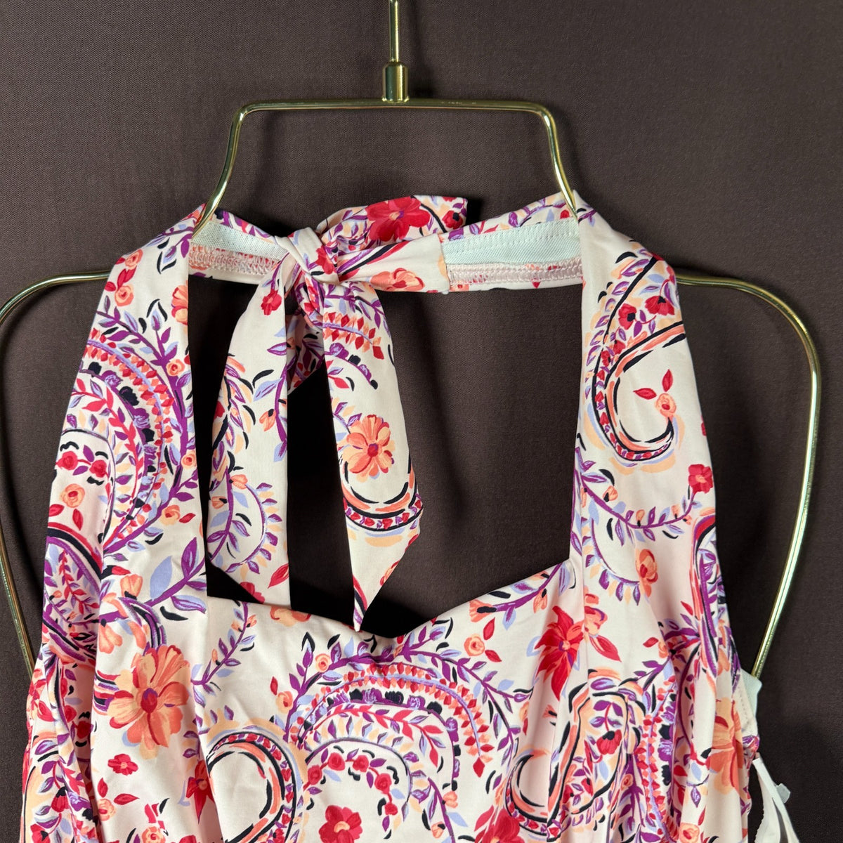Lands' End Women's 2-8 LONG Square Neck Halter Tankini Top Swimsuit Lily Floral