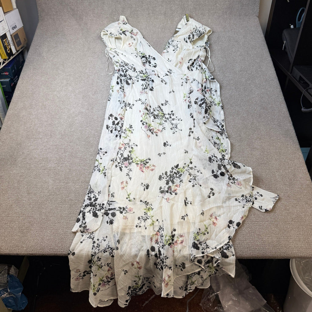MSRP $89 Melonie T Womens 12 Cream Multi Floral V Neck Sleeveless Cap Maxi Dres