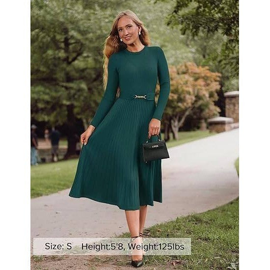 MSRP $71 ZESICA Women's Teal XL Long Sleeve Midi Sweater Dress w/ Belt Fall Cre