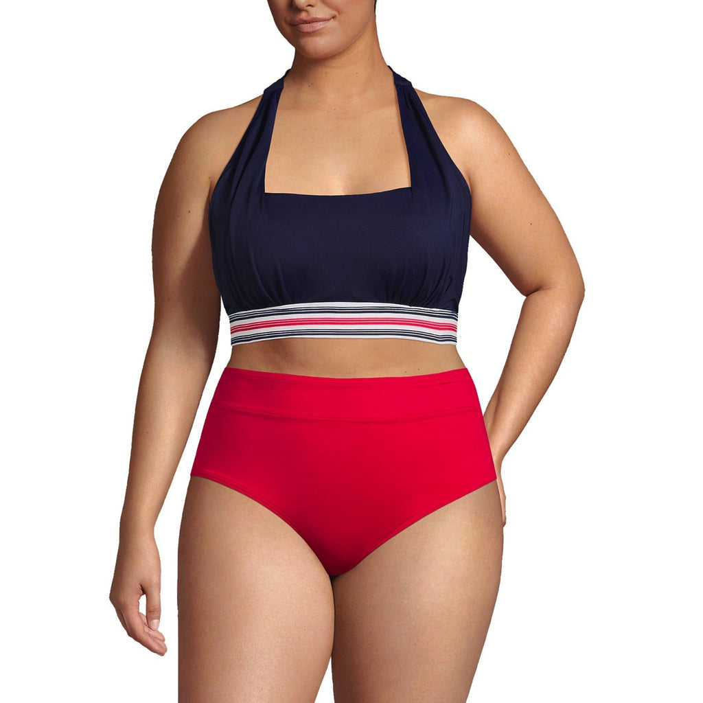 Lands' End Women's L, L LONG Square Neck Halter Bikini Swimsuit Top Chlorine Res