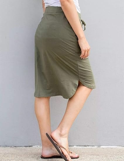 Wenseny Women’s S, 2XL, Army Green Pencil Skirt Elastic Waist Drawstring Solid