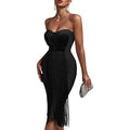 UONBOX Women's XL Black Strapless Elegant Tassel Tube Bodycon Bandage Dress
