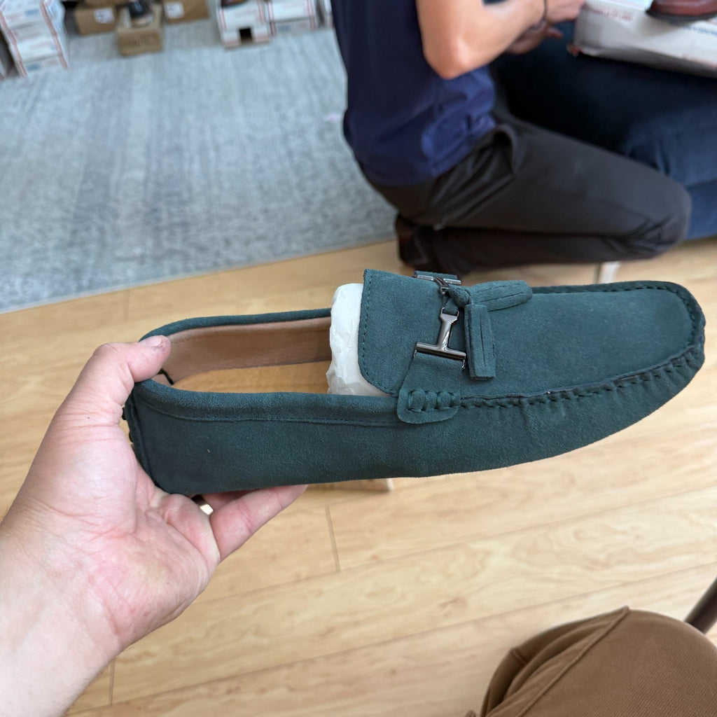 Santimon Men's US 9 Green Suede Tassels Slip-On Loafers Casual Dress Shoes