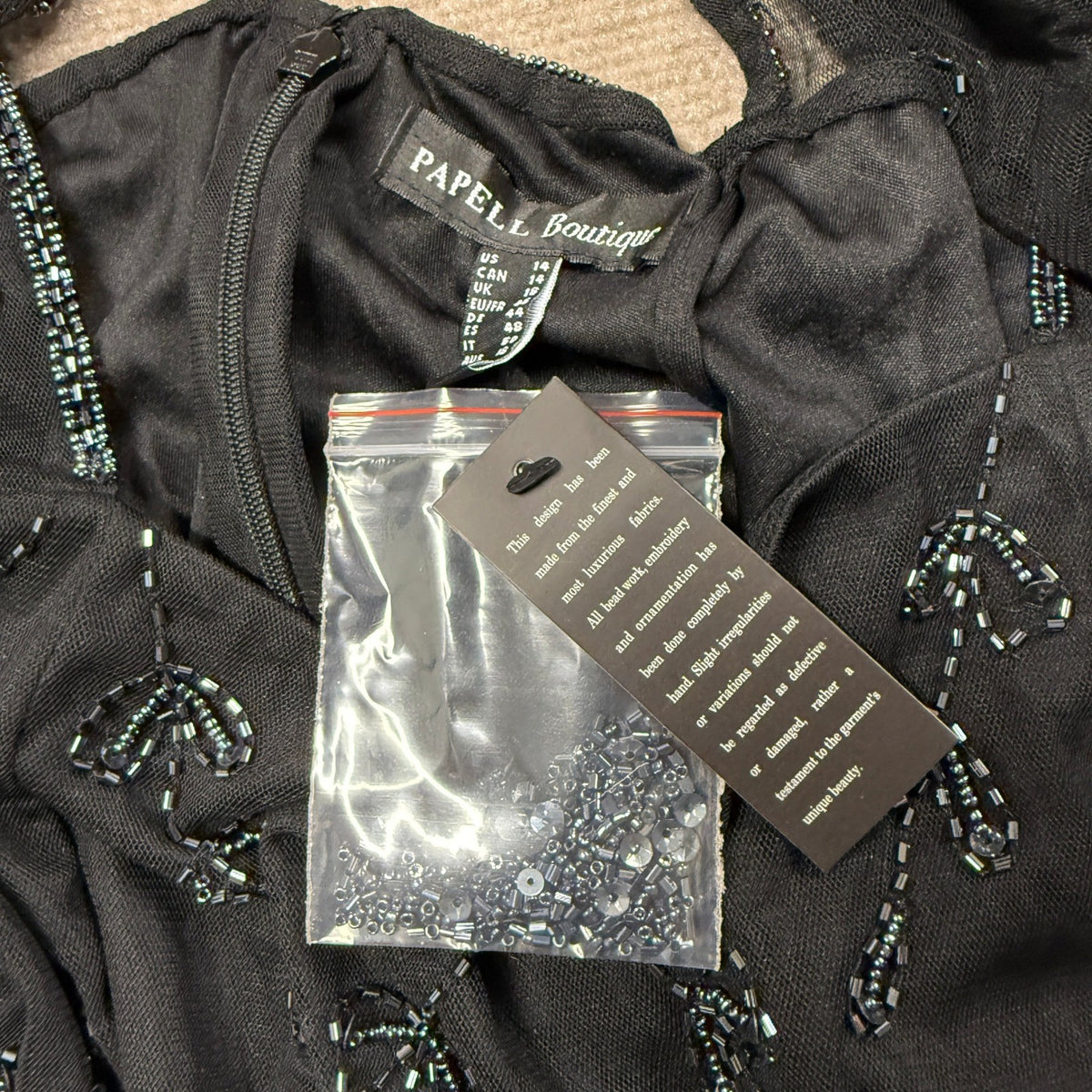 MSRP $160 Papell Boutique Womens 14 Black Evening Gown Square Neck 3/4 Sleeve