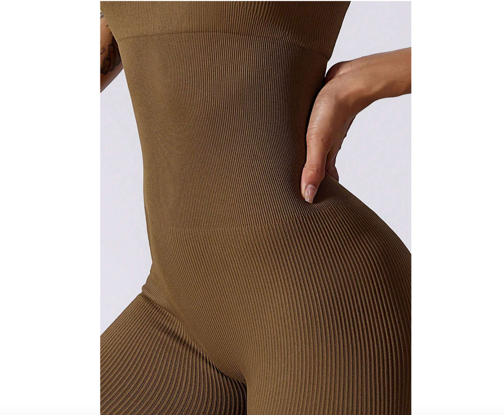 1pc Women's S, XL Seamless Shoulder Strap Jumpsuit Brown, Yoga Fitness Running