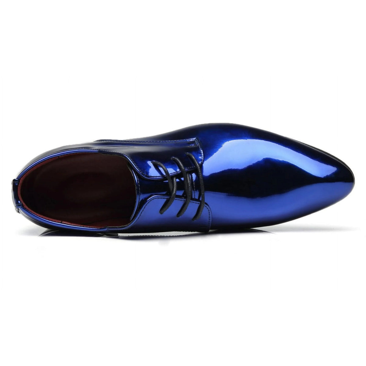 Santimon Men's US 7 - 11 Blue Patent Leather Shiny Derby Pointed Toe Shoes