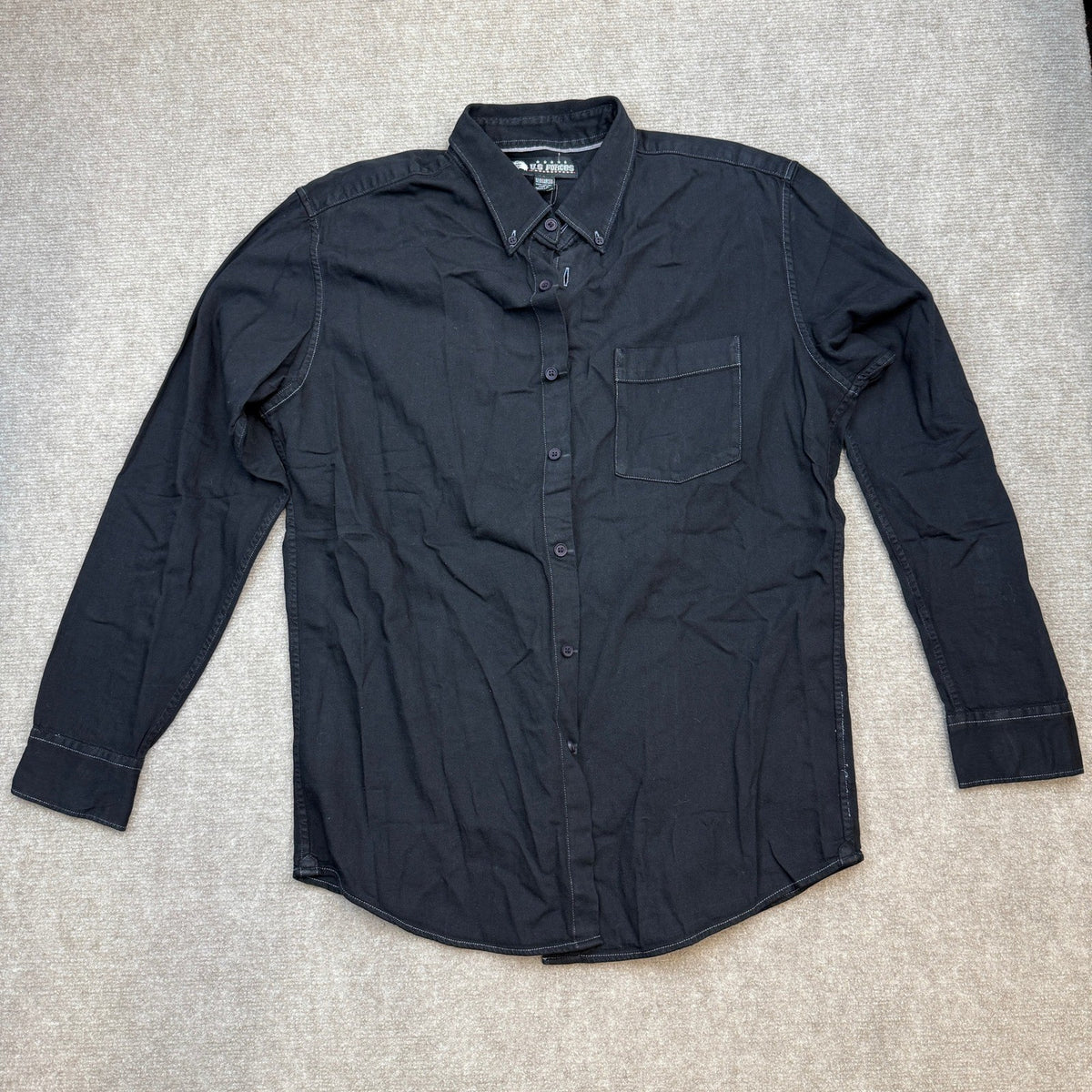 MSRP $50 U.S Forces Man's Sz L Black Button Up Long Sleeve Shirt Contrast Stitc