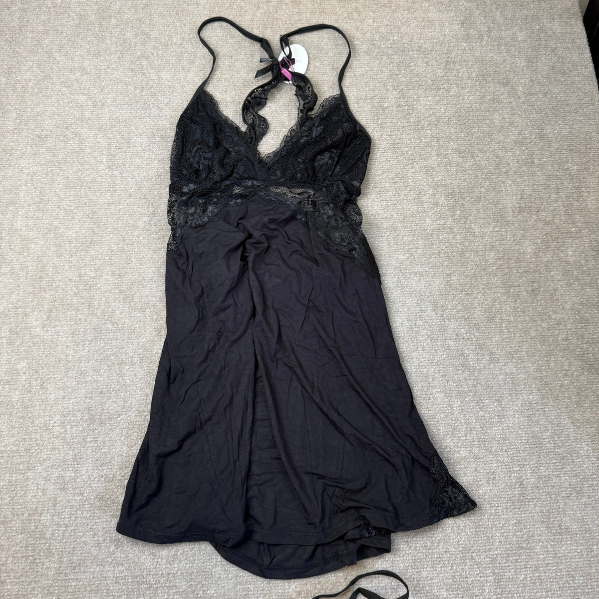 NWT Avidlove Women's M Black Lace Babydoll Nightgown Lingerie Set w/ Thong G-St