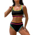 MSRP $42 popvil Women's L High Waisted Bikini Set Neon Two Piece Swimsuit