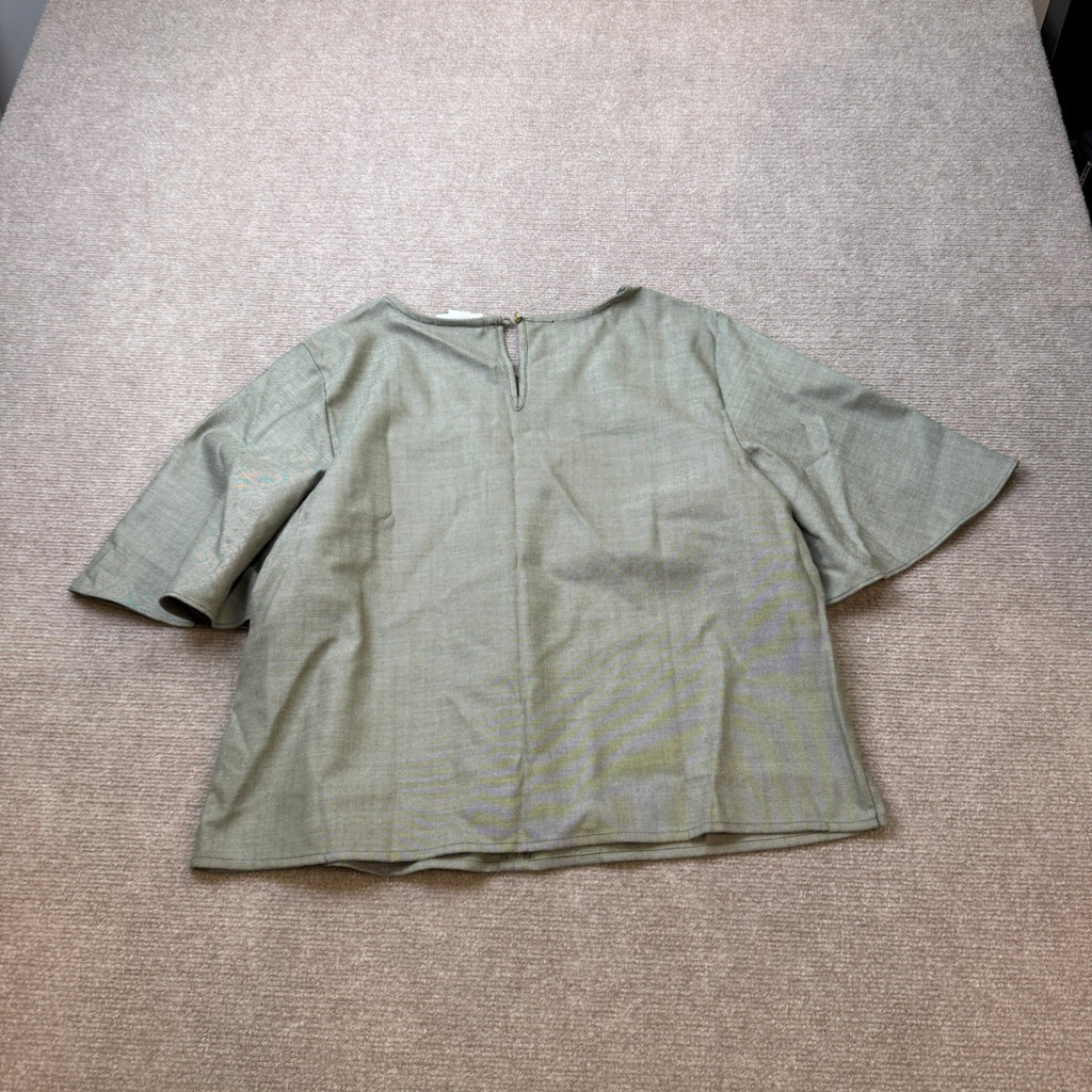 MSRP $44 Liz Claiborne Womens M Olive Grove Round Neck Elbow Sleeve Crop Top