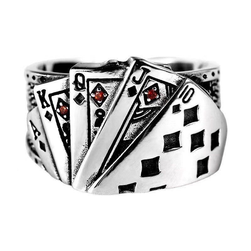 Poker Ring Royal Flush Card Men's Women's Gothic Punk Stainless Steel Size 8