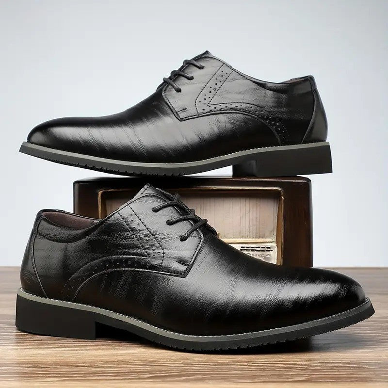 Santimon Mens US 6.5 Black Dress Shoes Fashion Oxford Leather Lace up Classic Mo