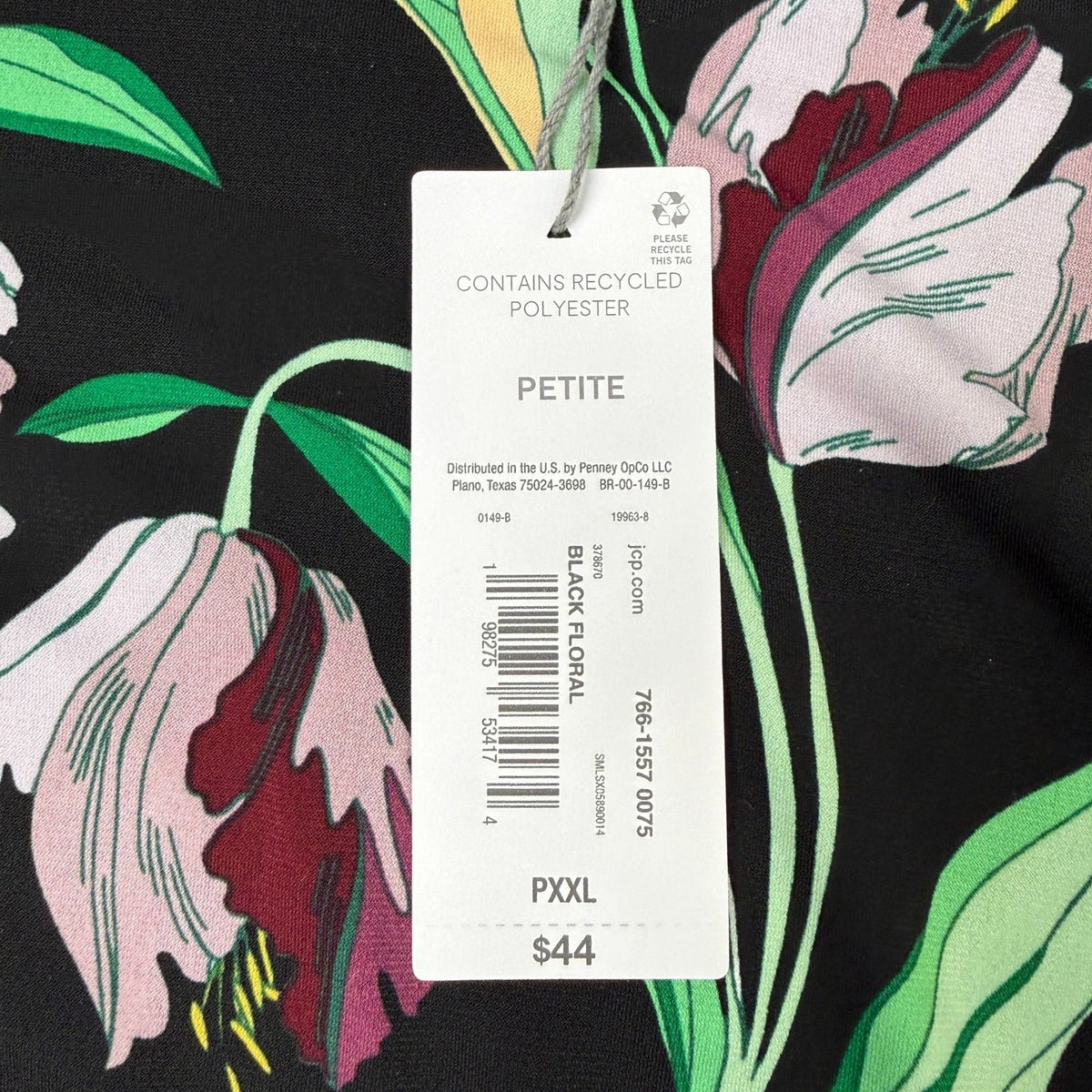 MSRP $44 Liz Claiborne Womens XXL Petite Black Floral Long Sleeve Blouse Round