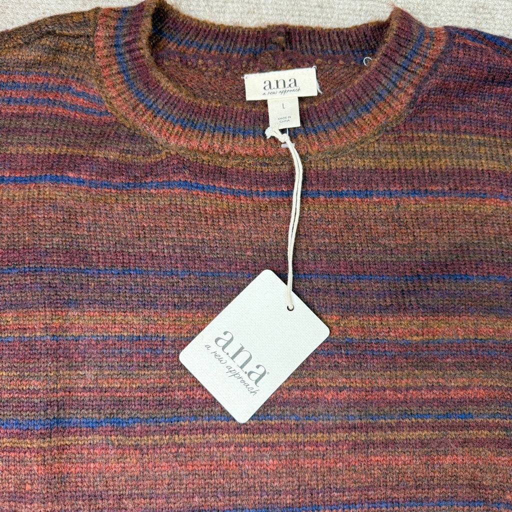 MSRP $38 A.N.A Womens L Multi Spacedye Striped Pullover Crew Neck Sweater Long