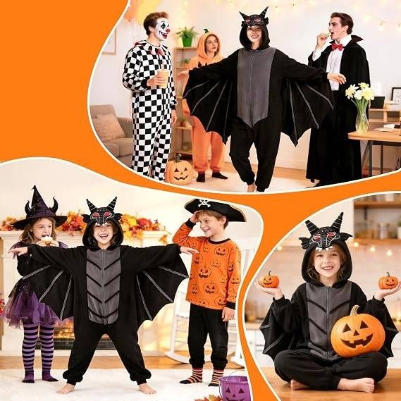 NWT Dragon Onesie, Black Sz 110 Dragon Costume Wings Hooded Halloween Cosplay