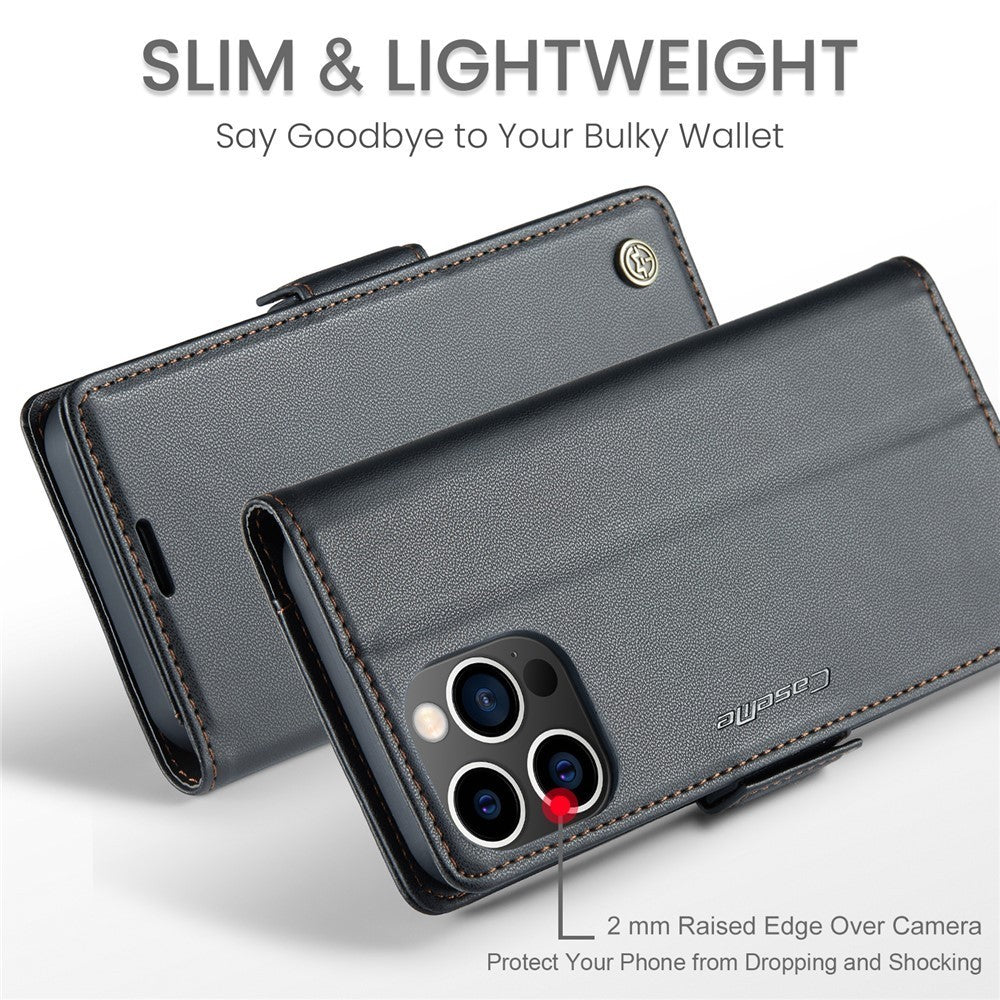 CaseMe 023 For iPhone 14 Pro Max Retro PU Leather Wallet Case Butterfly Buckle w