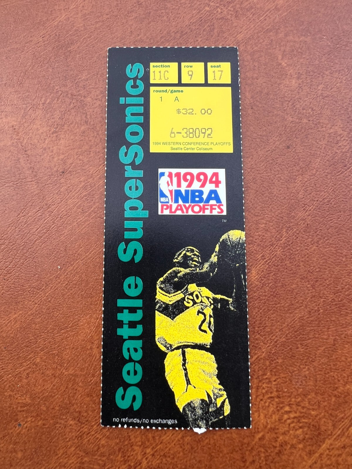 Seattle Supersonics 1994 NBA Playoffs Round 1 Game A Seattle Coliseum Ticket Stu