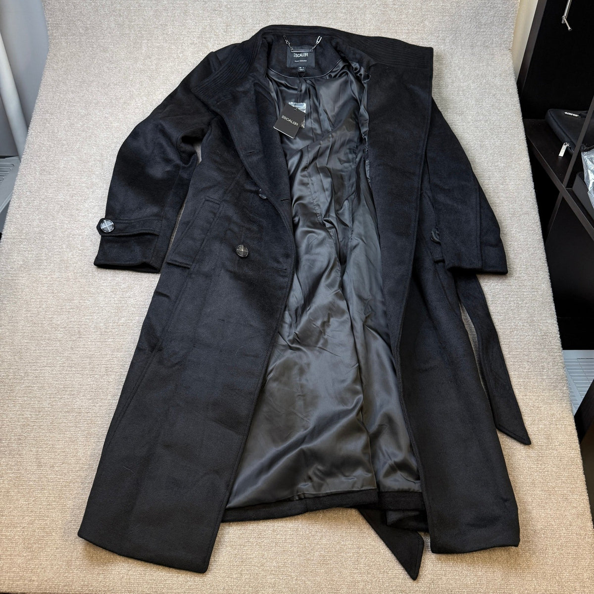 MSRP $156 Escalier Women's L Wool Trench Coat Winter Double-Breasted Jacket wi