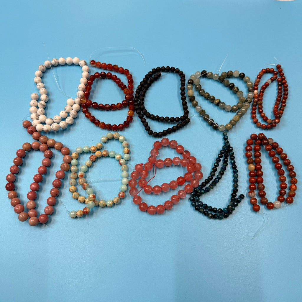 Set of 10 Natural Gemstone Round Beads Strands 15" Sizes 6,8,10 mm 15oz №B15