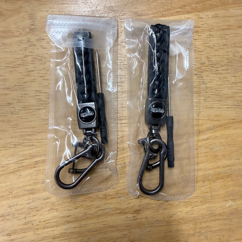 Set of 2 Black Braided Faux Leather Anti-Lost Car Keychain Set Key Ring Lanyar