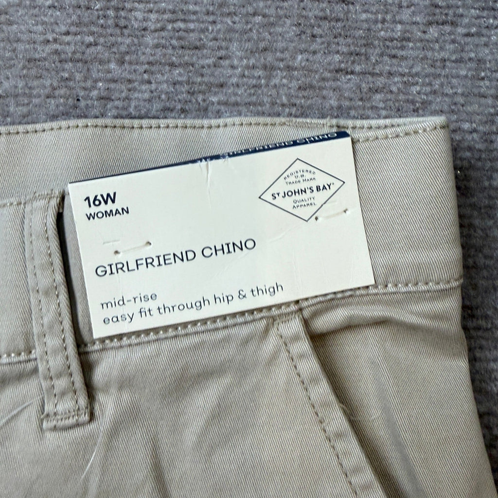 MSRP $50 St. John's Bay Women's 16W Biscotti Relaxed Fit Girlfriend Chino Pants