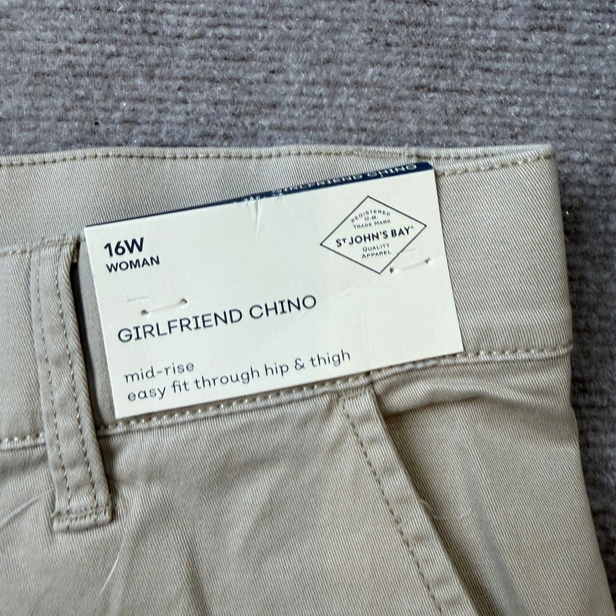 MSRP $50 St. John's Bay Women's 16W Biscotti Relaxed Fit Girlfriend Chino Pants