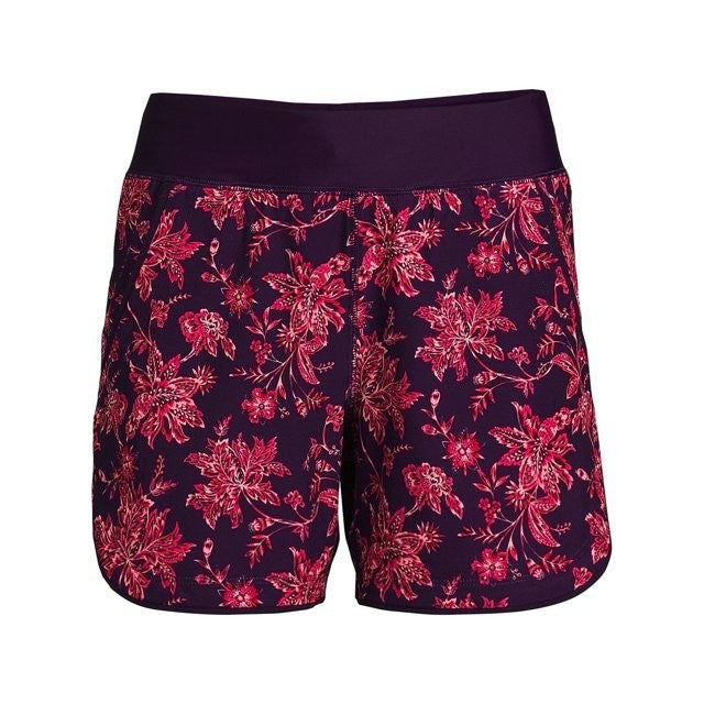 Lands End Women’s 14,14-16 LONG Quick Dry 5" Swim Board Short Floral w/ Liner