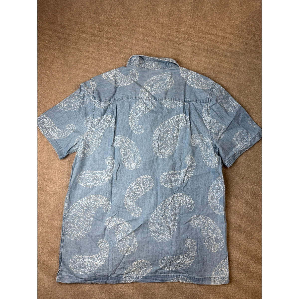MSRP $44 Mutual Weave Mens L Tall Indigo Paisley Short Sleeve Button Down Shirt