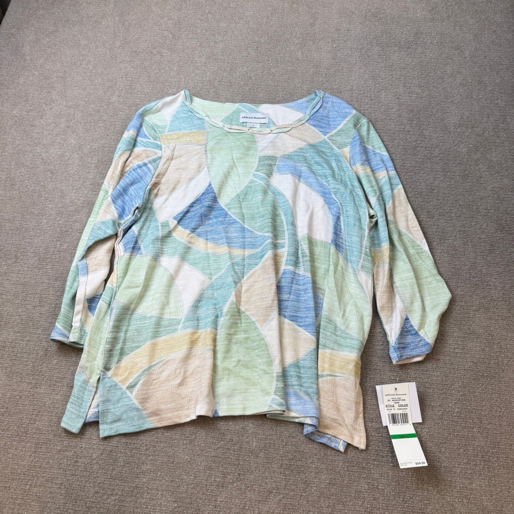 MSRP $59 Alfred Dunner Women's St. Augustine L Stained Glass Print Top Embellis