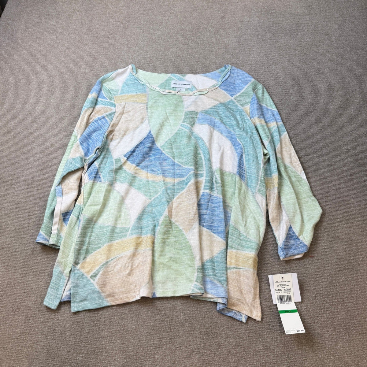MSRP $59 Alfred Dunner Women's St. Augustine L Stained Glass Print Top Embellis