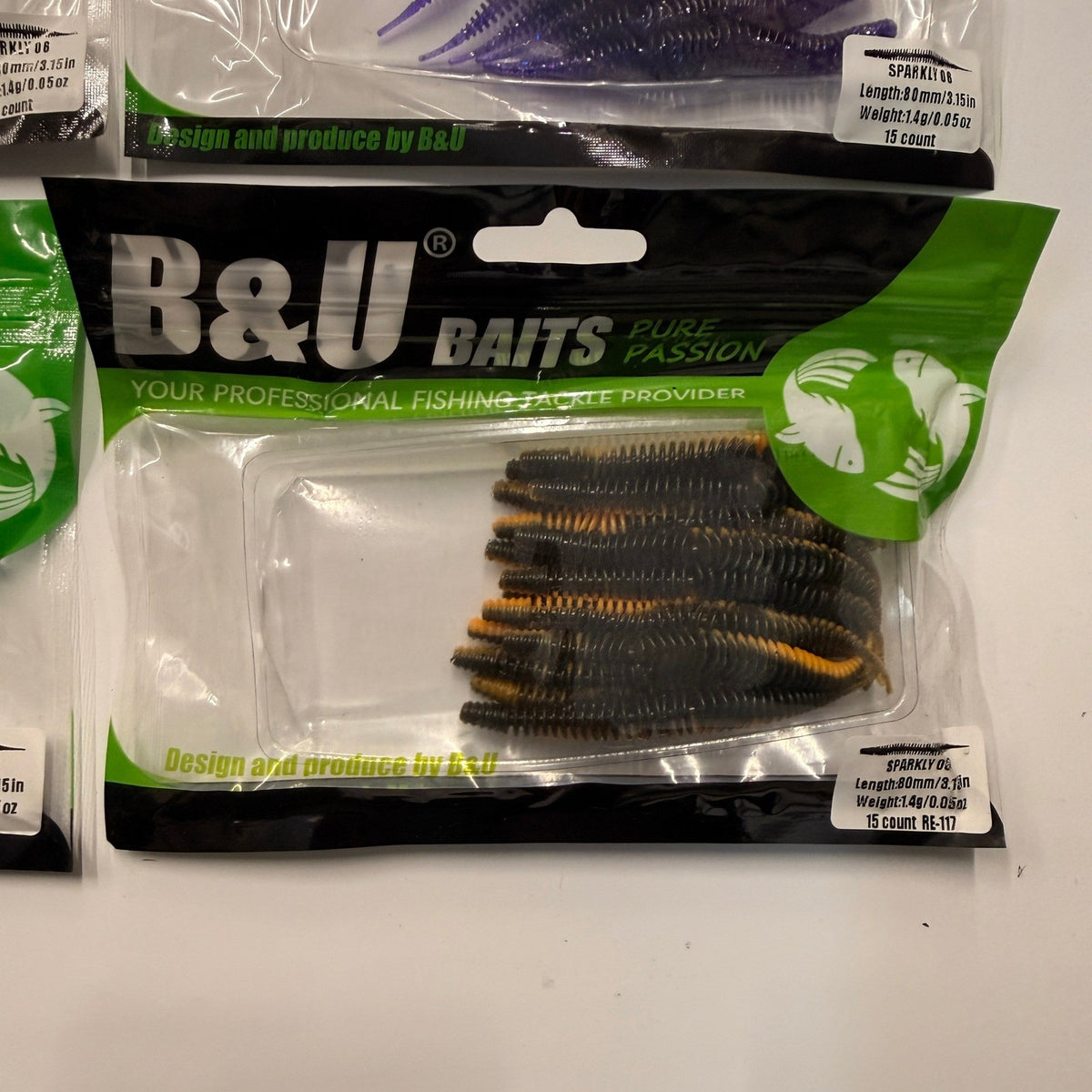 Set of 4 (15 pcs Each) B&U Baits 3.15" Sparkly Floating Soft Fishing Fishing