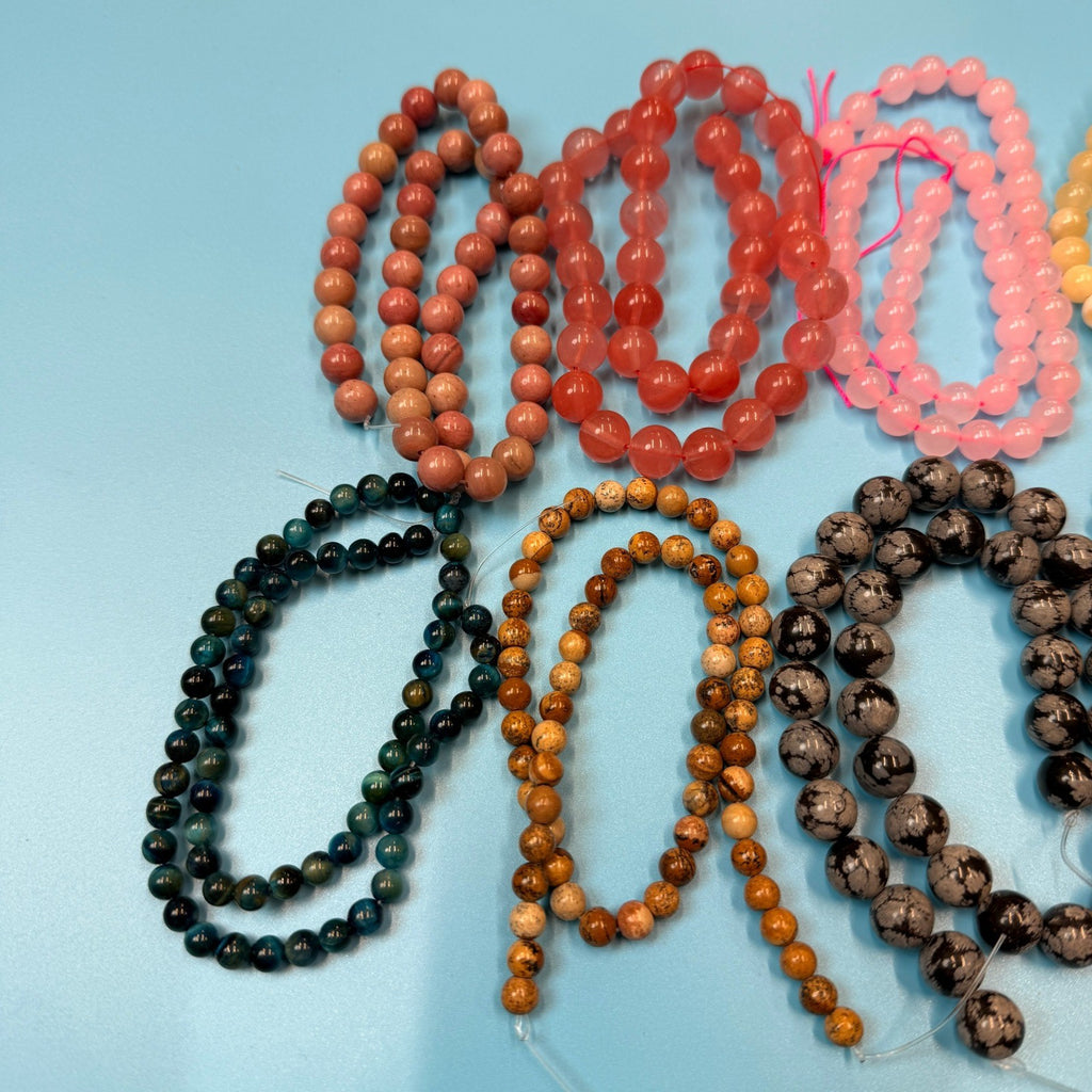 Set of 10 Natural Gemstone Round Beads Strands 15" Sizes 6,8,10 mm 14oz №B12