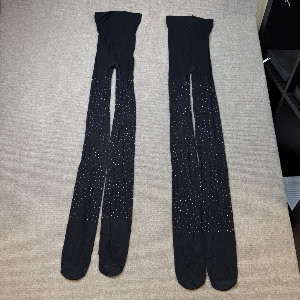 Set of 2 MANZI L-XL Black Rhinestone Sheer Tights Sparkle Shimmer Pantyhose